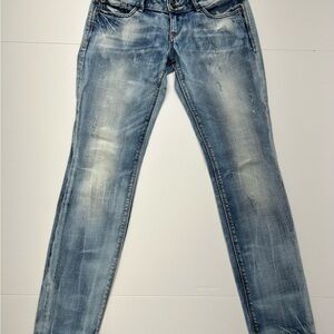 Express Light Blue Low Rise Skinny Jeans W 6S Pockets Logo SOFT COMFY